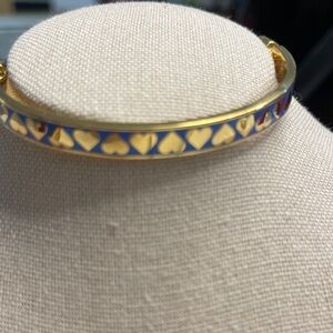 Halcyon Days Gold and Blue Heart Bangle Bracelet